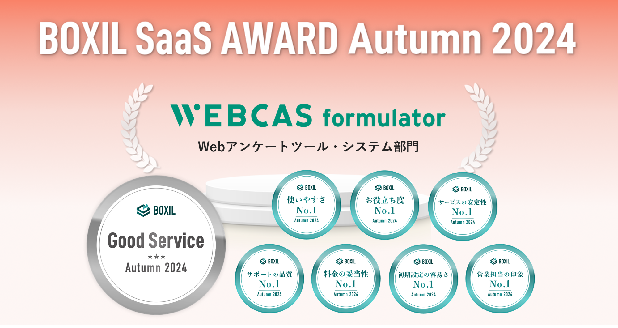 アンケート・フォーム作成システム「WEBCAS formulator」が「BOXIL SaaS AWARD Autumn 2024」で「Good Service」に選出